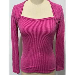 Women's Like Love raspberry Pink Ribbed Long Sleeve ribbed Tee S